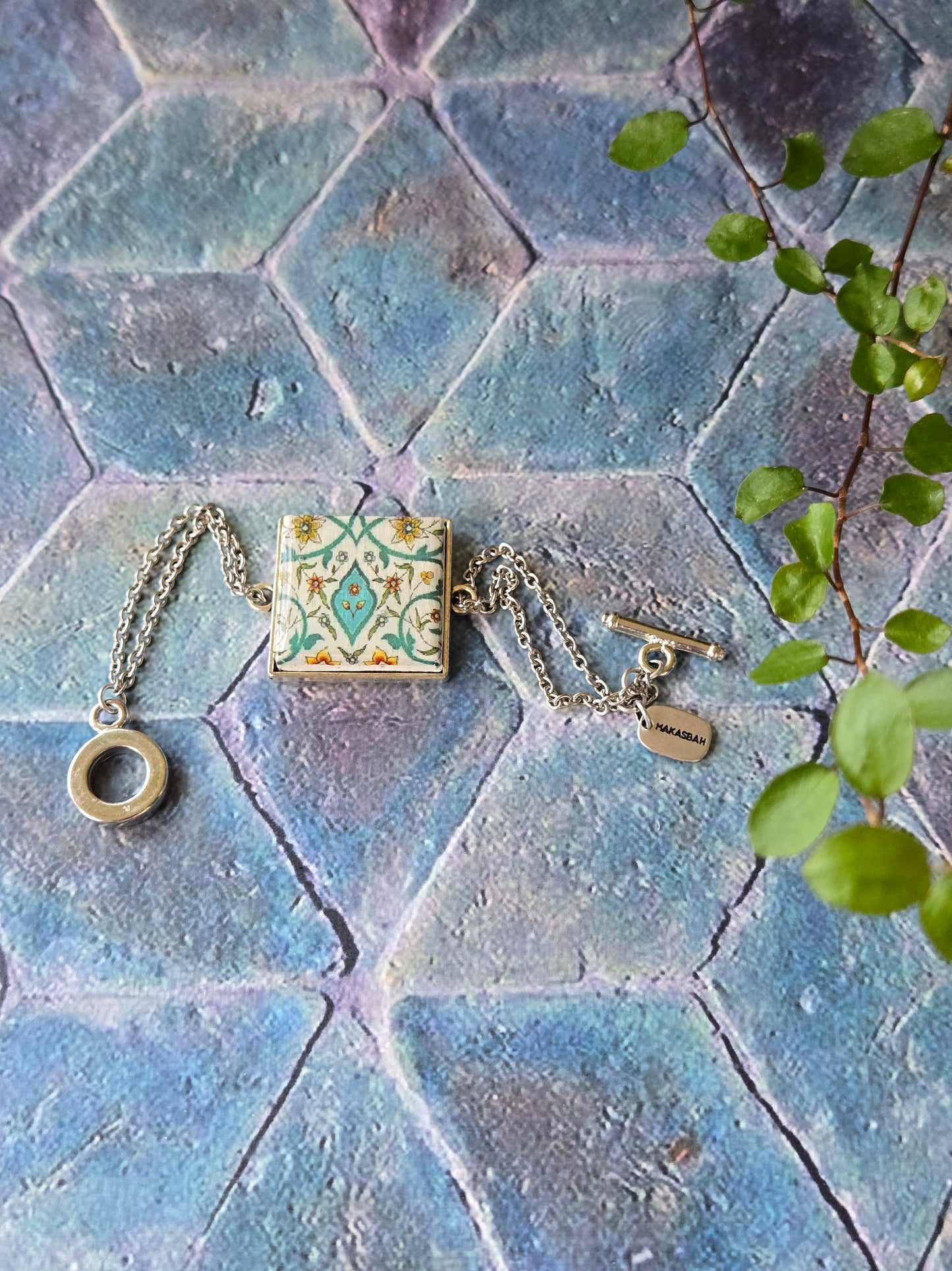 BRACCIALE Motivi Mosaico Arabesco in Vetro e Metallo Inossidabile