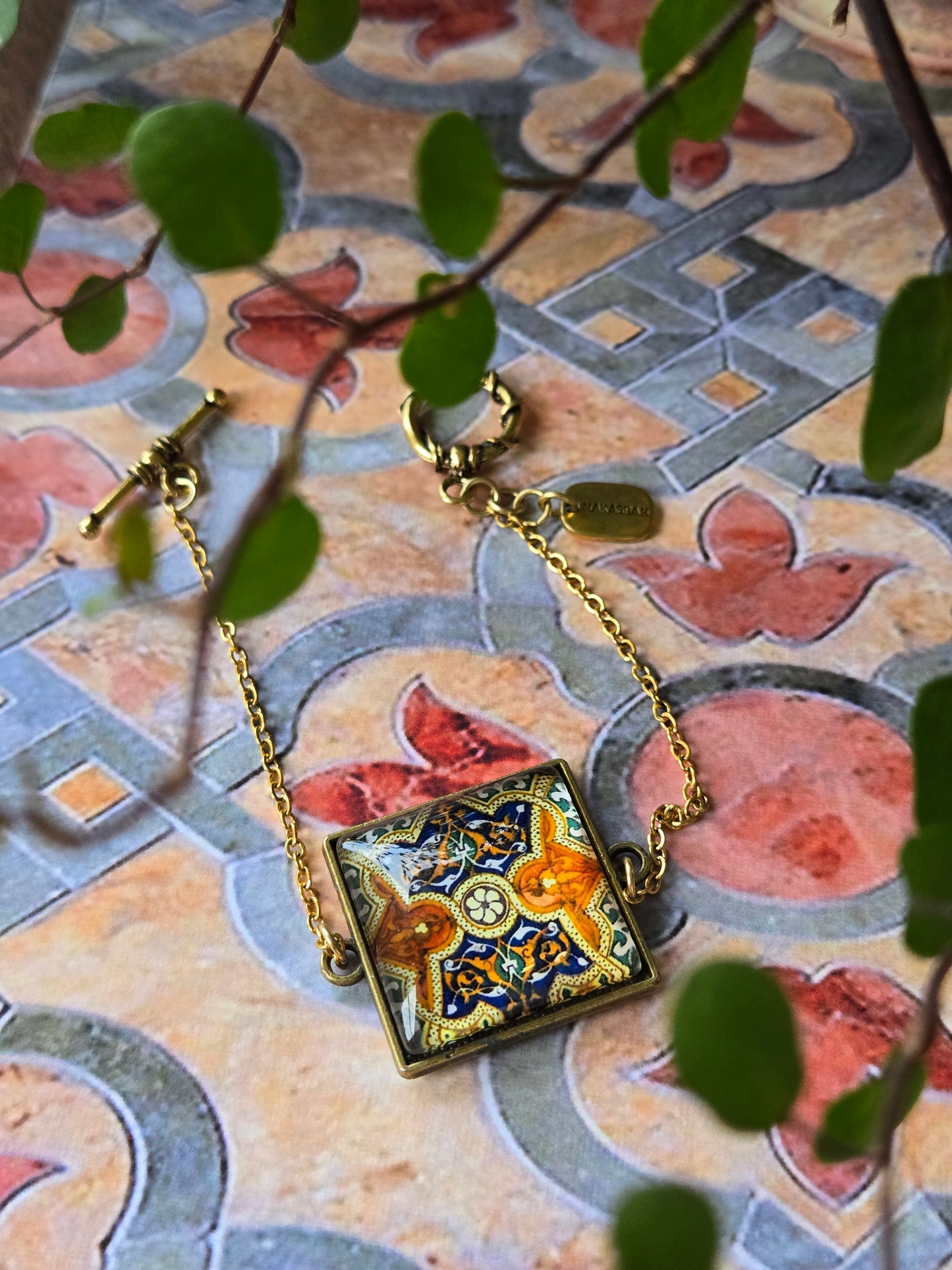BRACCIALE Motivi Mosaico Arabesco in Vetro e Metallo Inossidabile