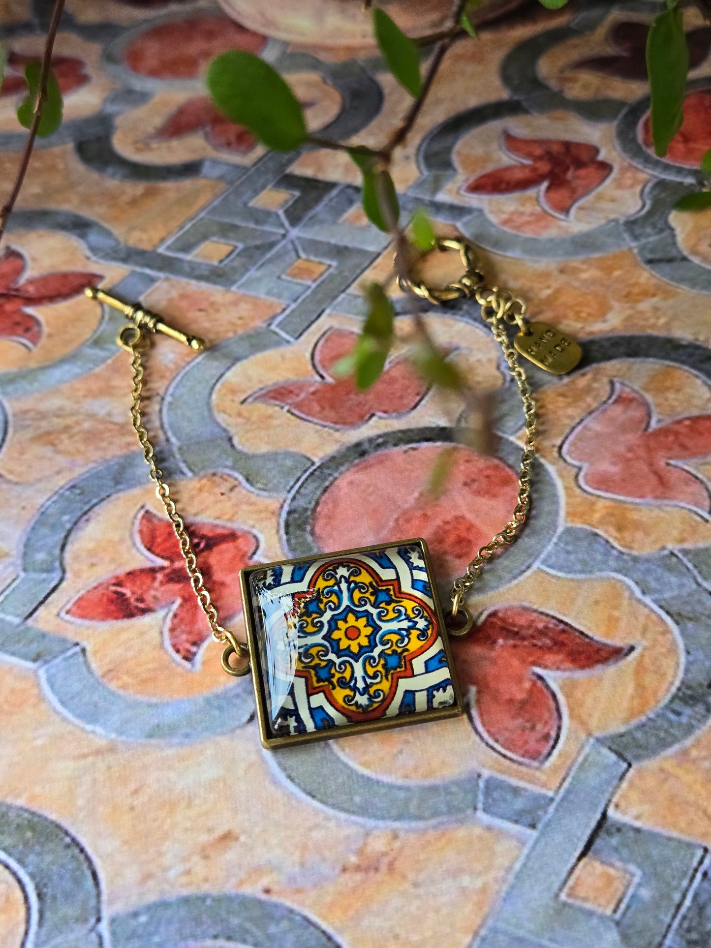 BRACCIALE Motivi Mosaico Arabesco in Vetro e Metallo Inossidabile