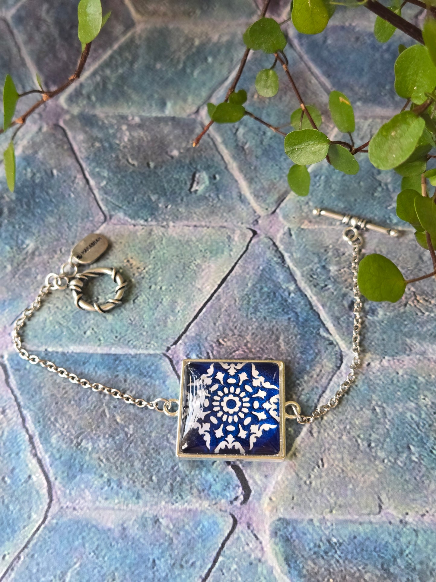 BRACCIALE Motivi Mosaico Arabesco in Vetro e Metallo Inossidabile