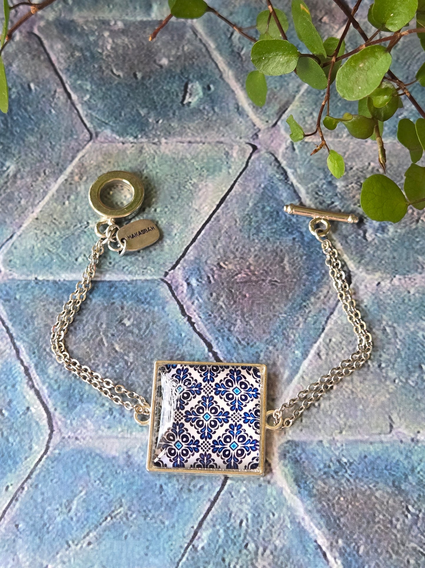 BRACCIALE Motivi Mosaico Arabesco in Vetro e Metallo Inossidabile