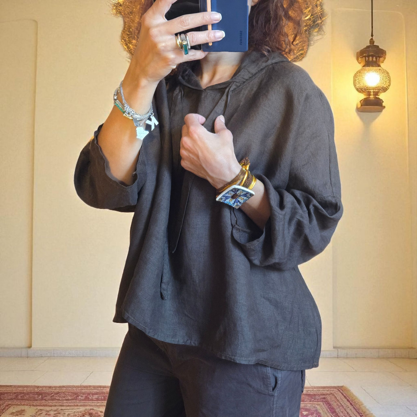 Blusa con Cappuccio in Lin Chiocciola