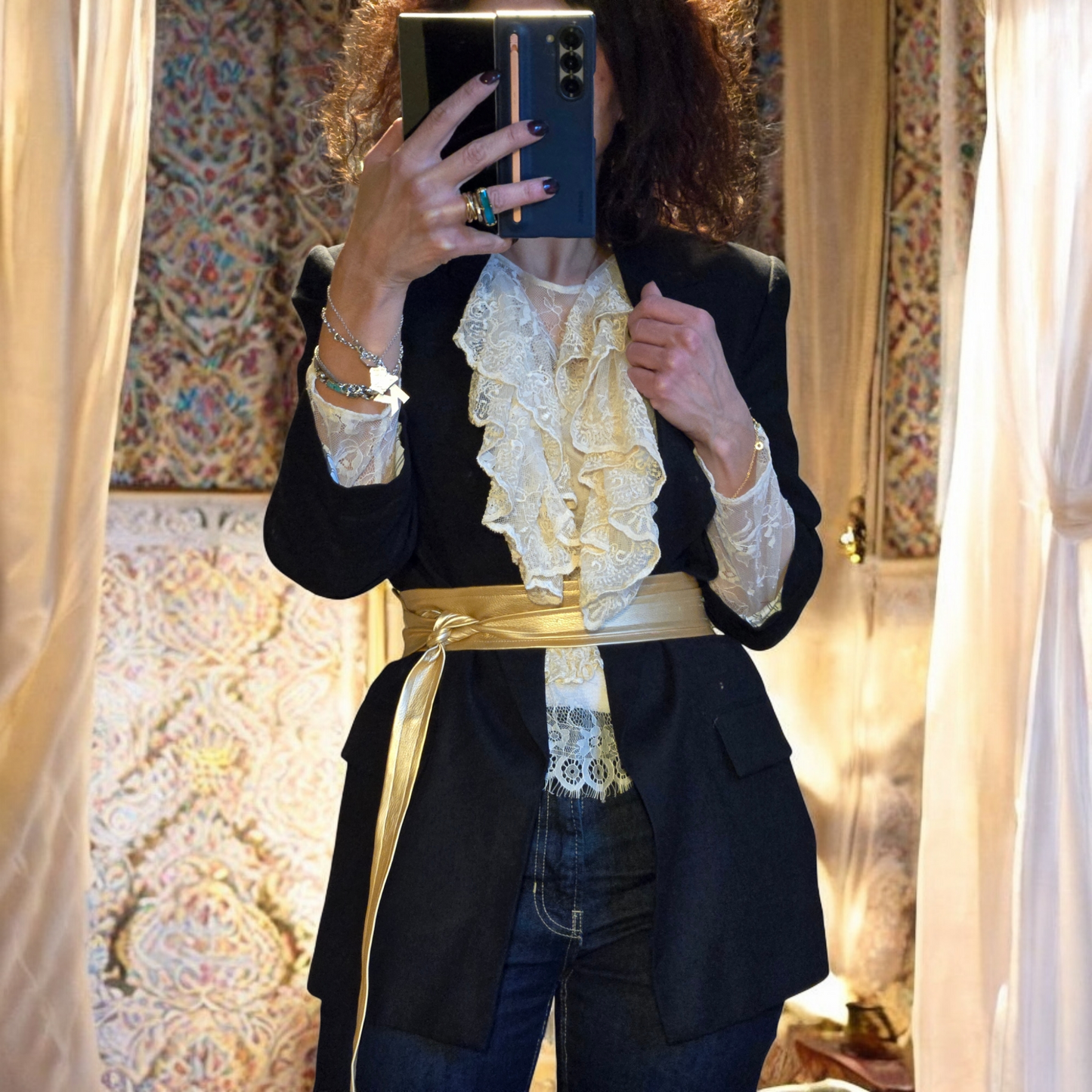 Gold and silver faux leather belt