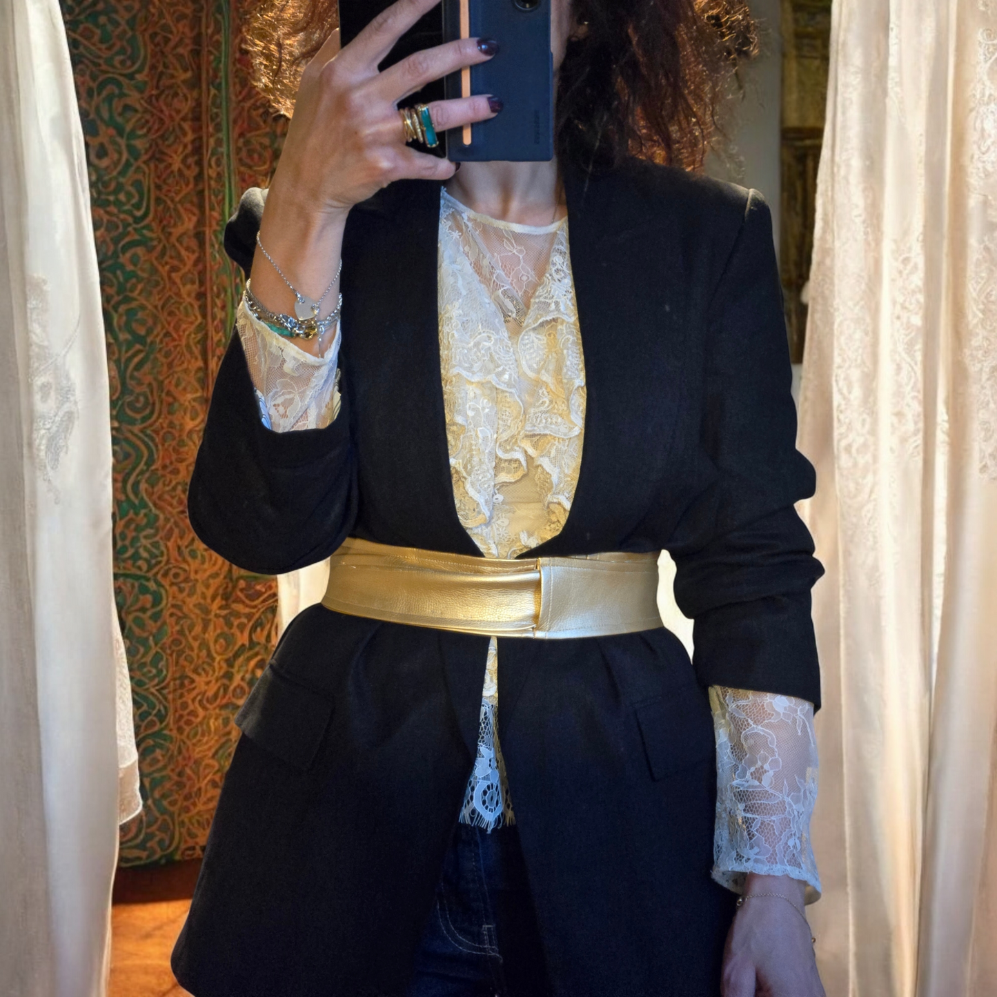 Gold and silver faux leather belt