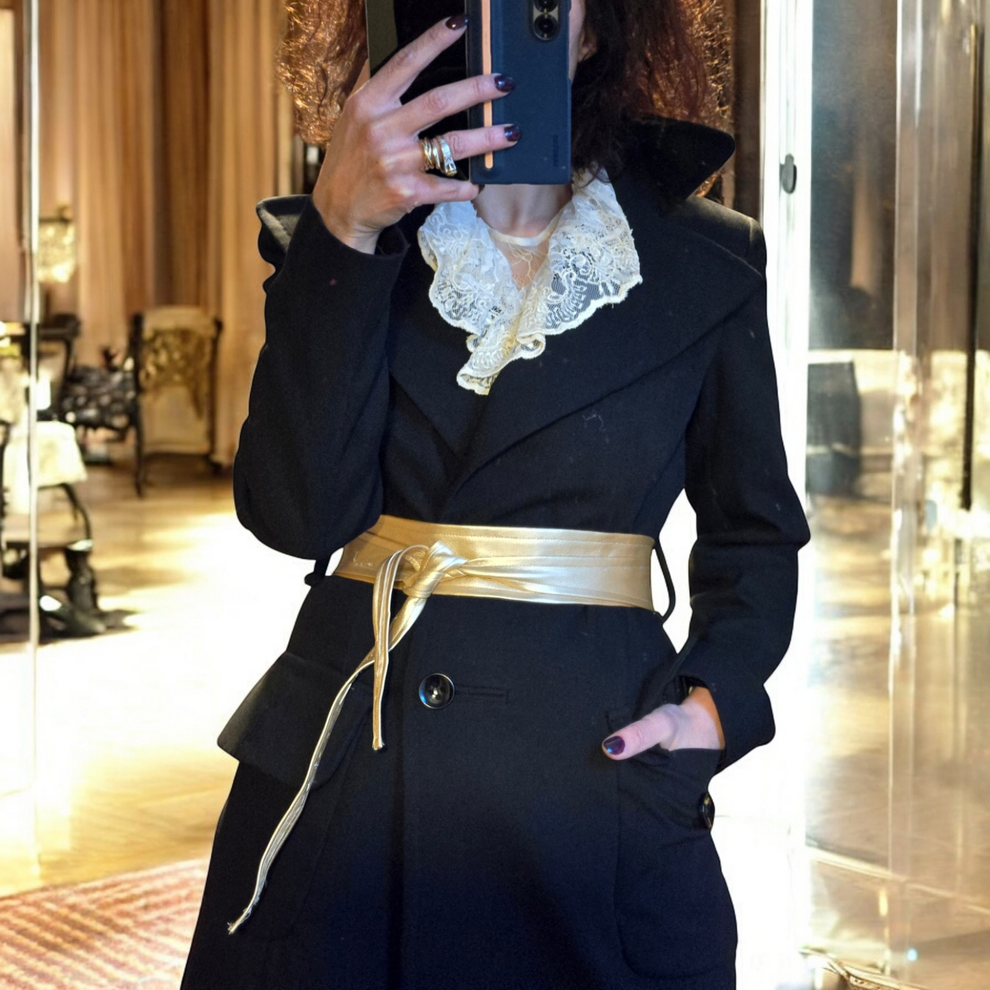 Gold and silver faux leather belt