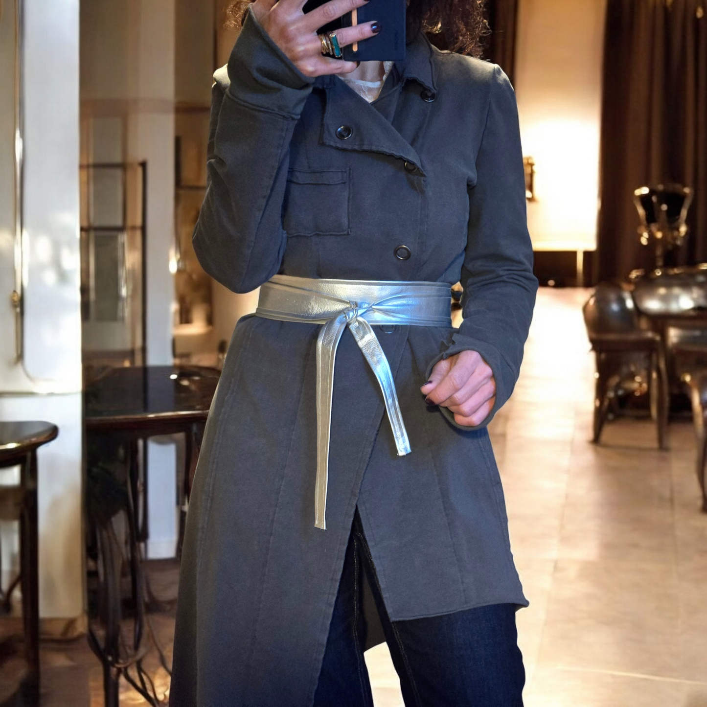 Gold and silver faux leather belt
