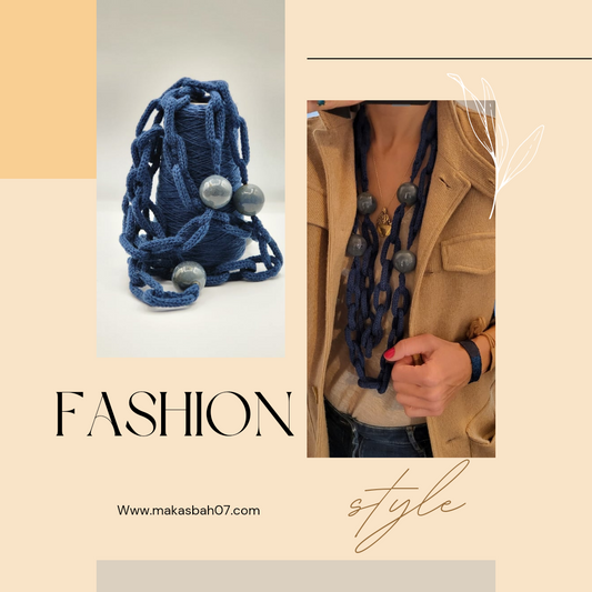 Blue camel yarn necklace
