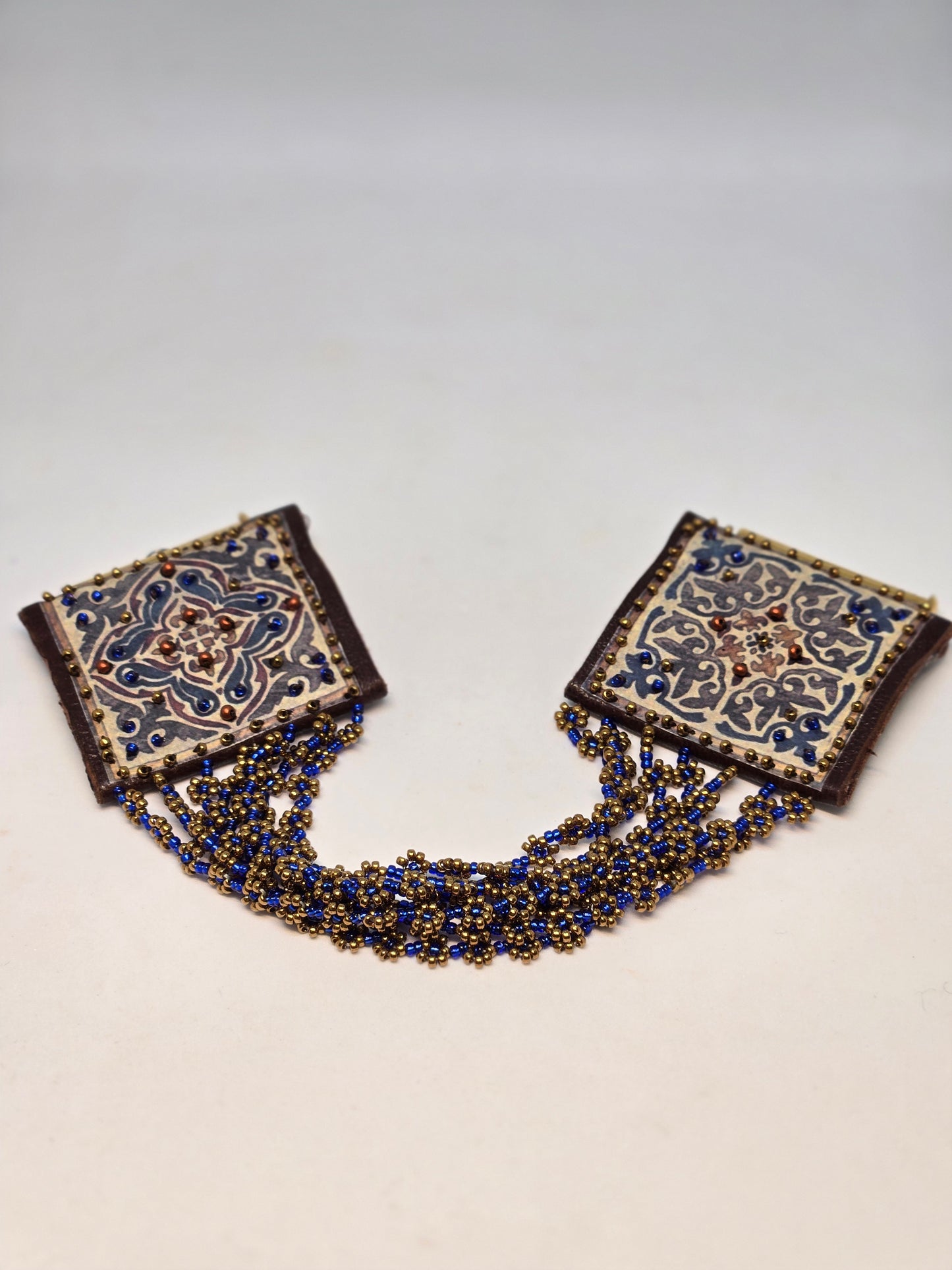 Leather Bracelet with Arabesque Design and Beads