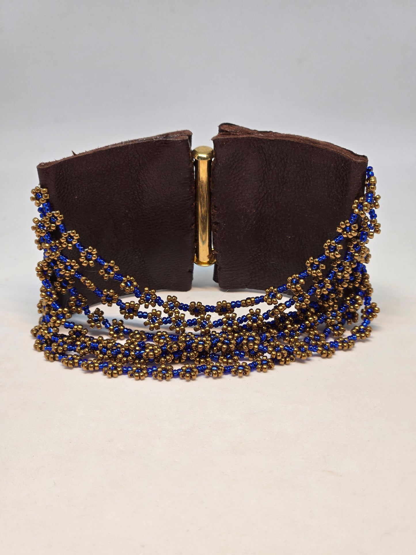 Leather Bracelet with Arabesque Design and Beads
