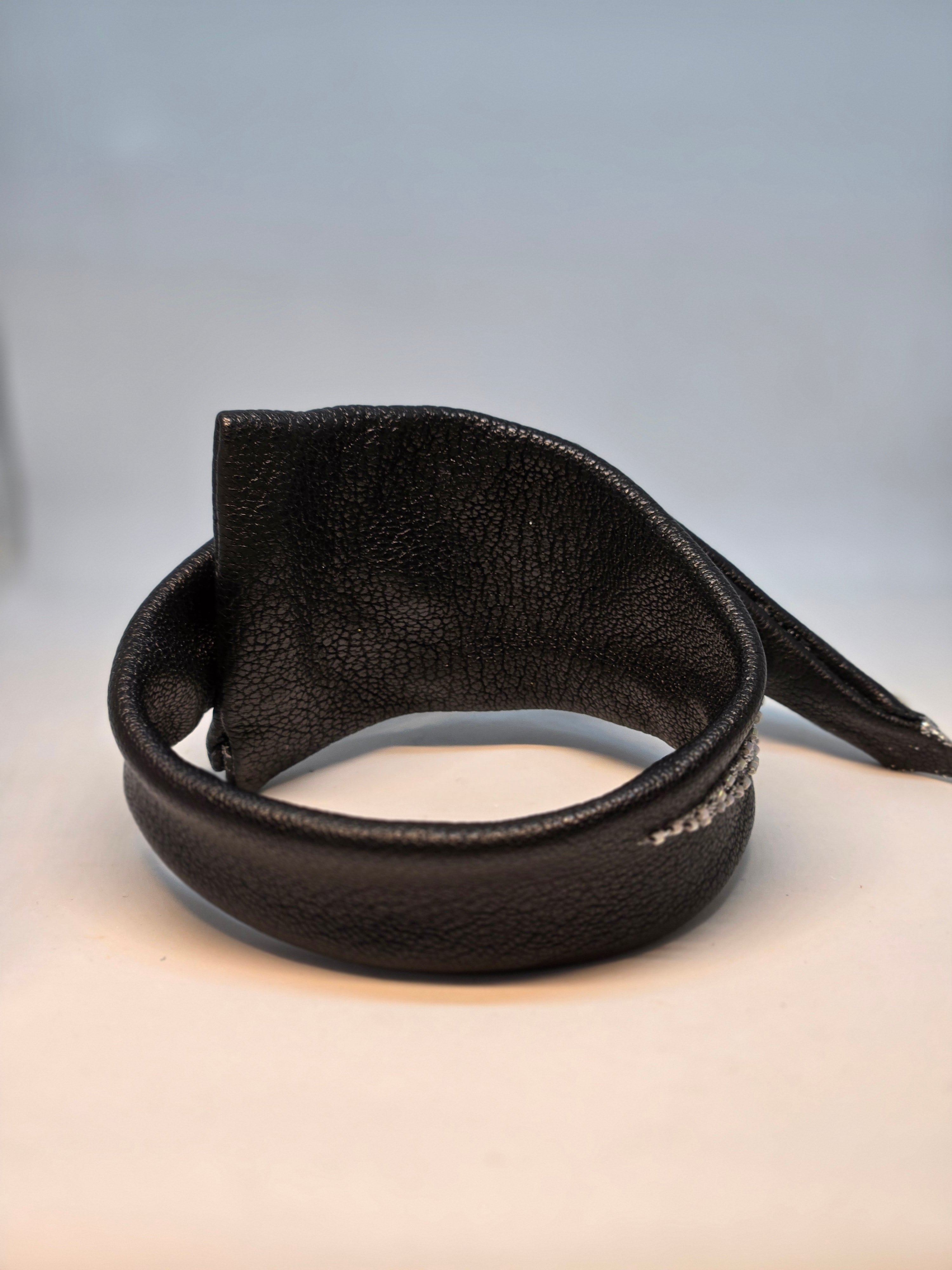 Handmade Black Leather Bracelet with Beads