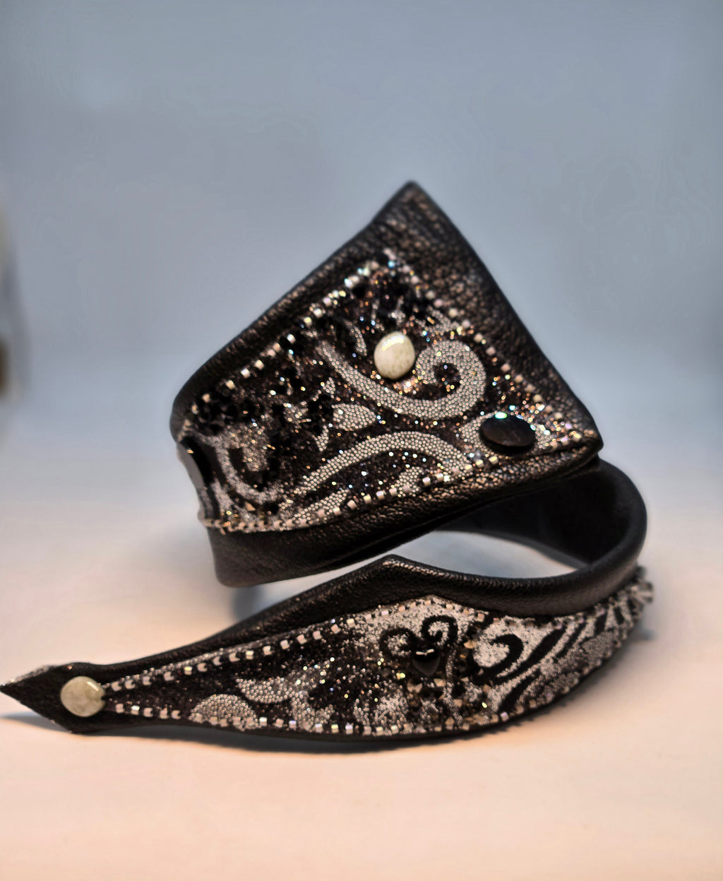 Handmade Black Leather Bracelet with Beads