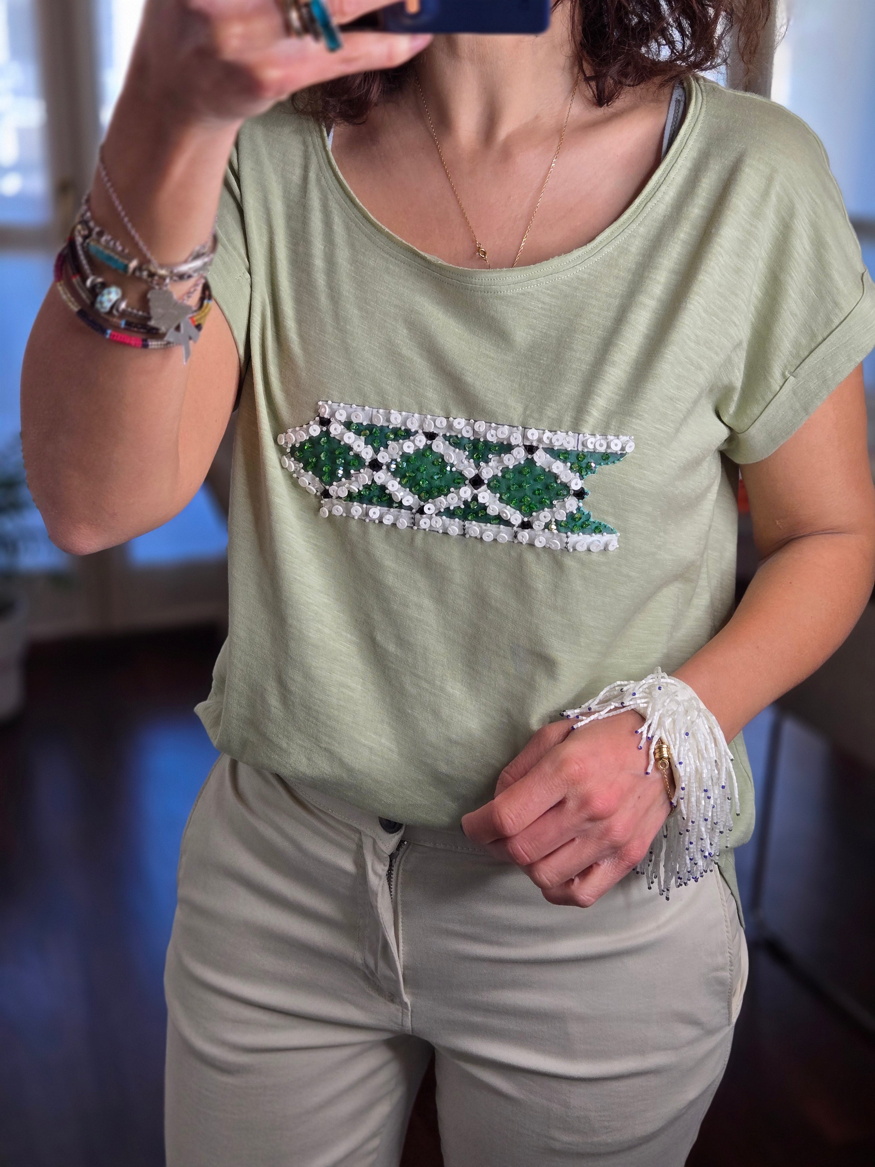 T-SHIRT 💠con Arabeschi 3D e Perle Fatto a Mano