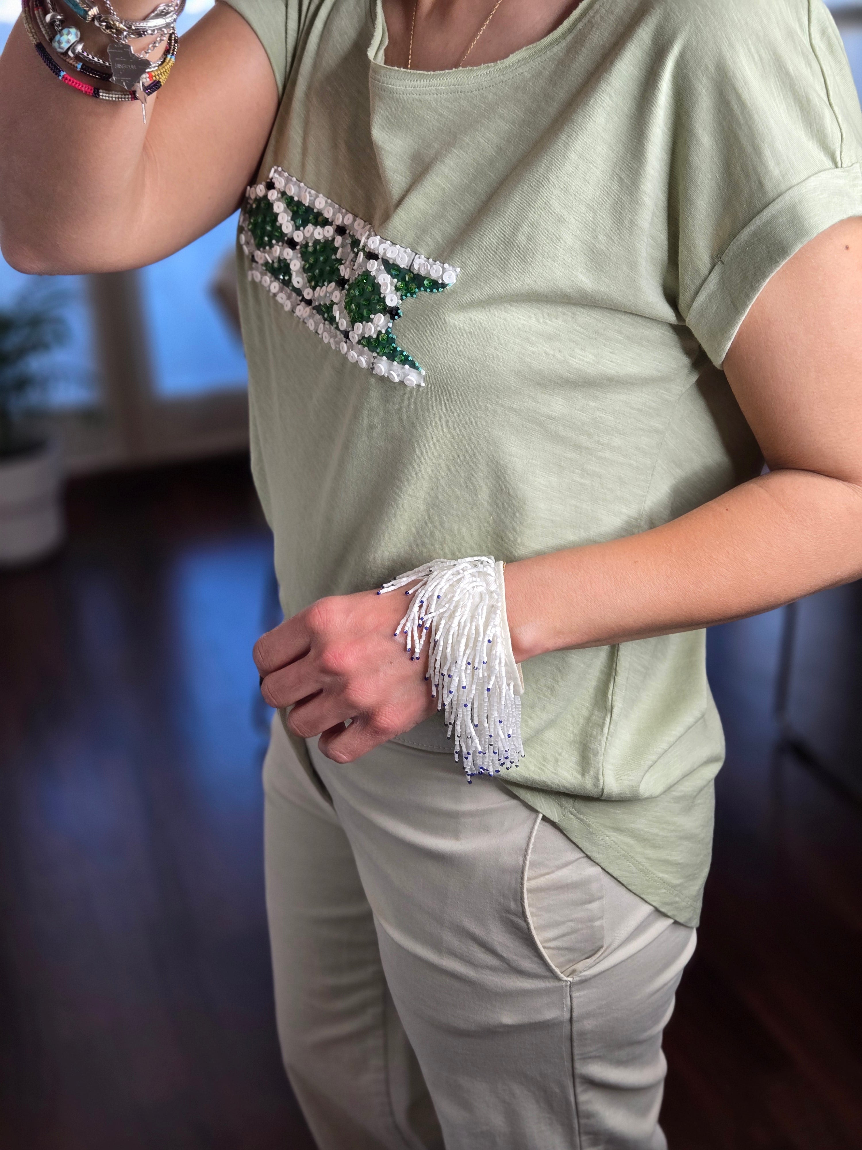 T-SHIRT 💠con Arabeschi 3D e Perle Fatto a Mano