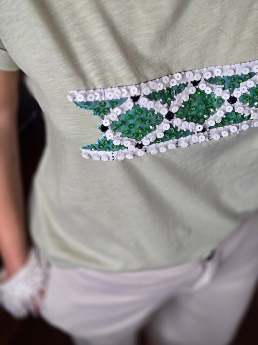 💠T-shirt con Arabeschi 3D e Perle Fatto a Mano