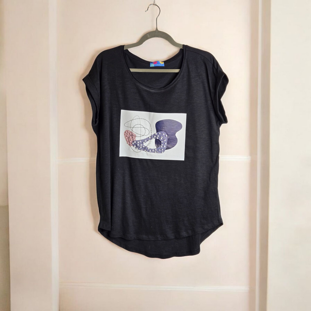 Magliette Artistiche in Cotone Ricami Esclusivi con Perline 3D