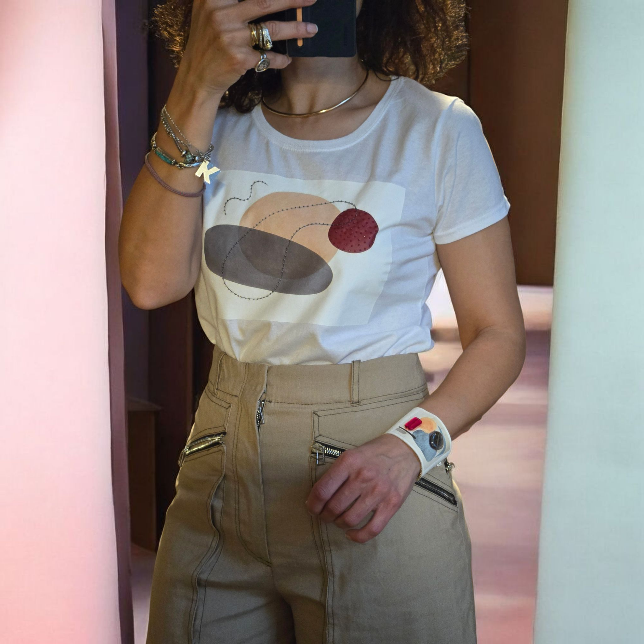 Magliette Artistiche in Cotone Ricami Esclusivi con Perline 3D