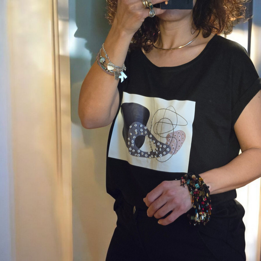 Magliette Artistiche in Cotone Ricami Esclusivi con Perline 3D