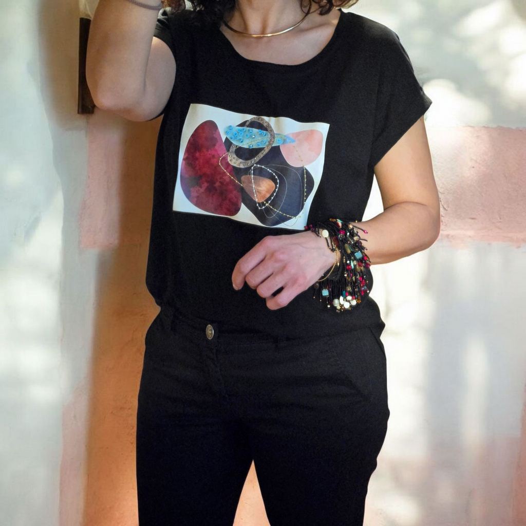 Magliette Artistiche in Cotone Ricami Esclusivi con Perline 3D