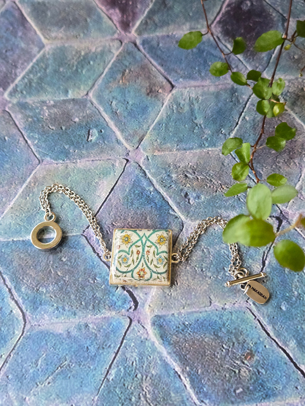 BRACELET with Arabesque Mosaic Motifs in Glass and Stainless Steel