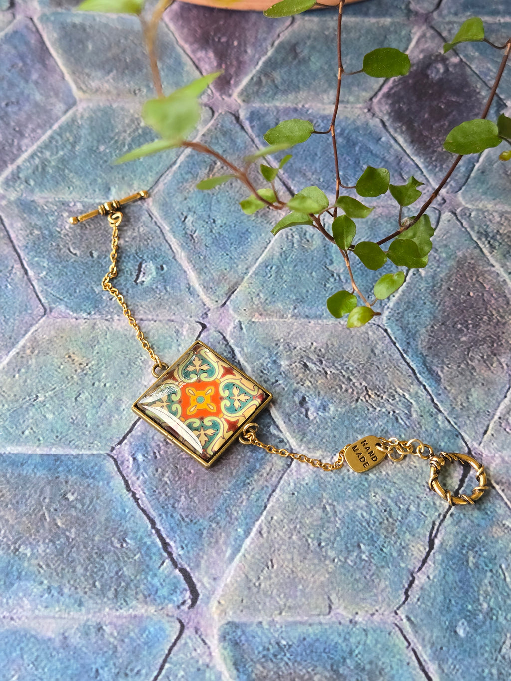 BRACELET with Arabesque Mosaic Motifs in Glass and Stainless Steel