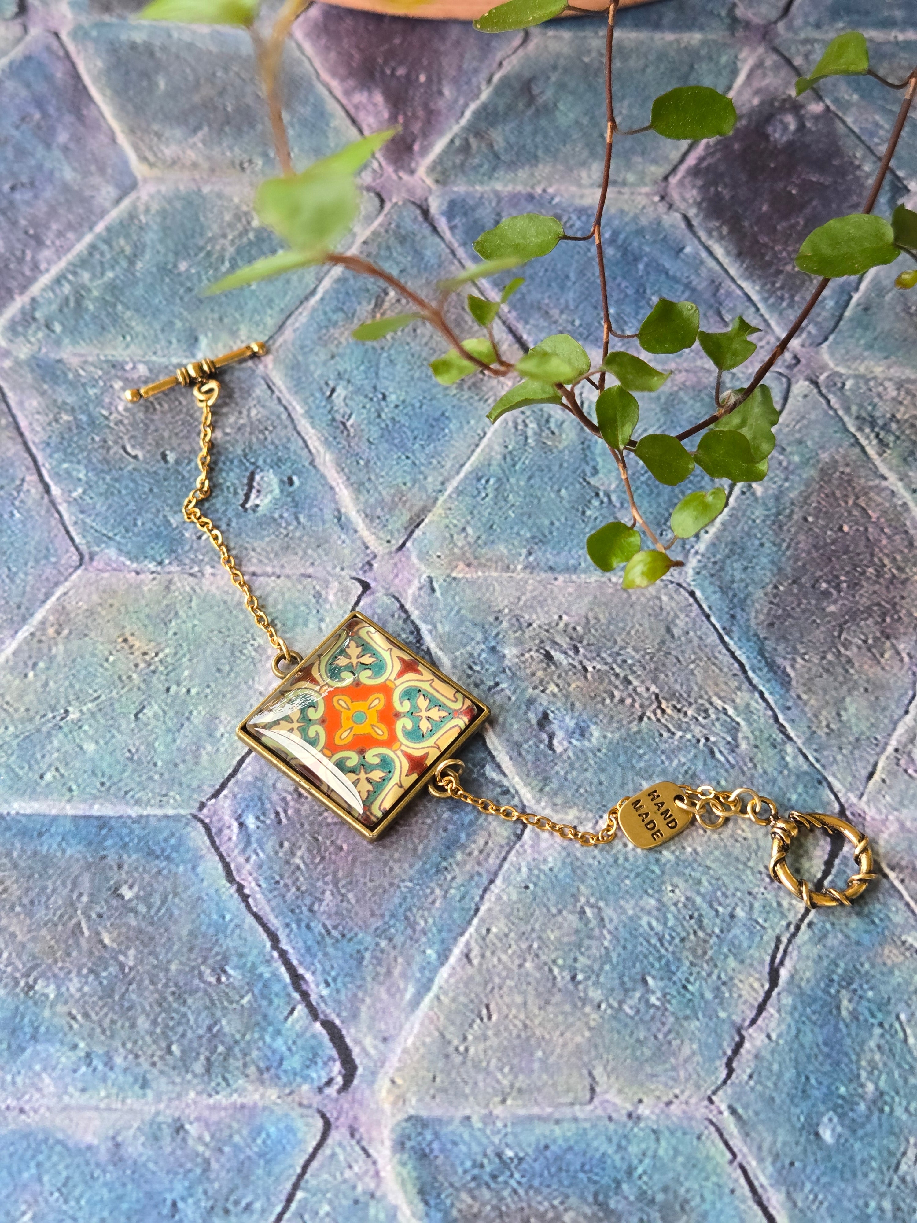 BRACELET with Arabesque Mosaic Motifs in Glass and Stainless Steel