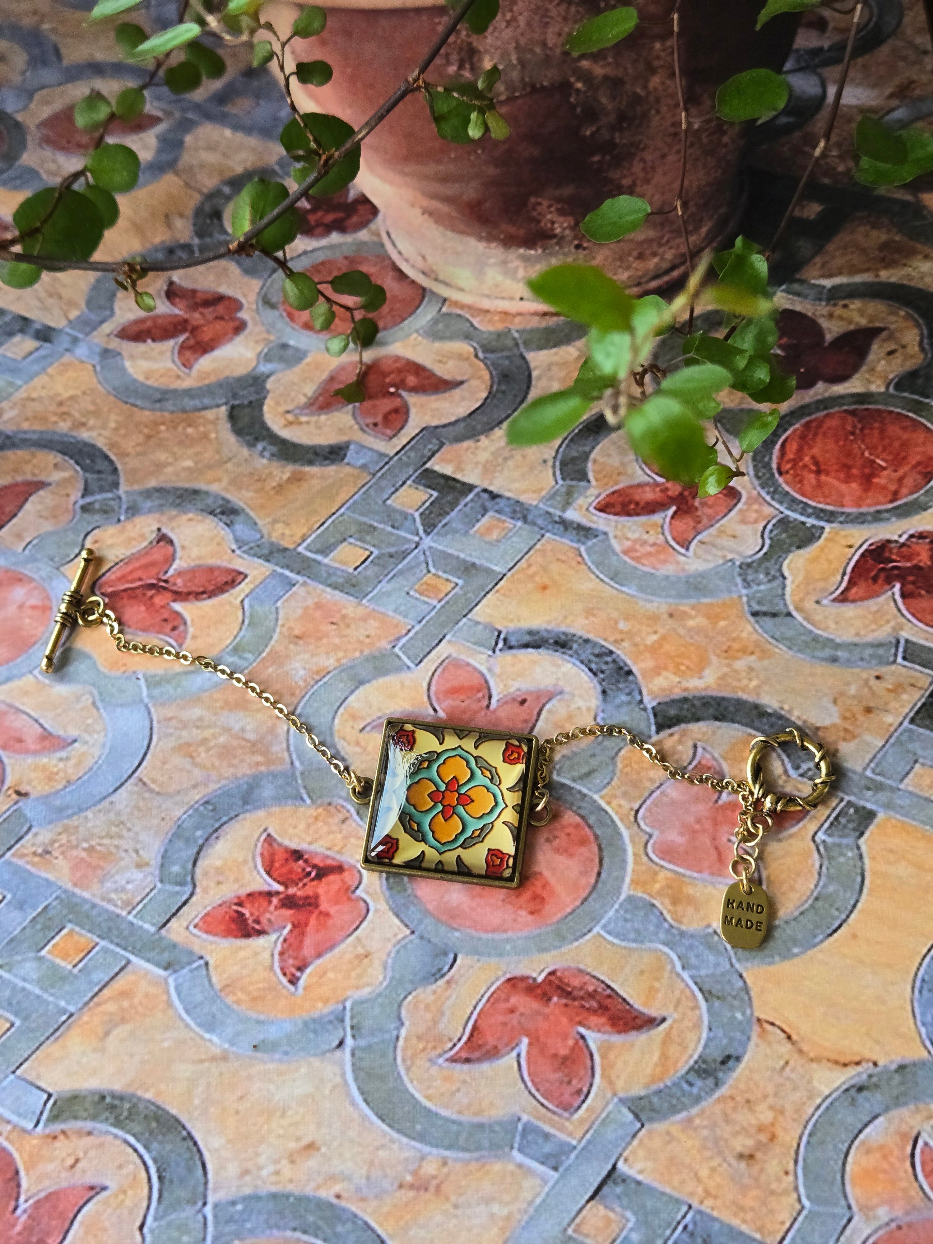 BRACELET with Arabesque Mosaic Motifs in Glass and Stainless Steel