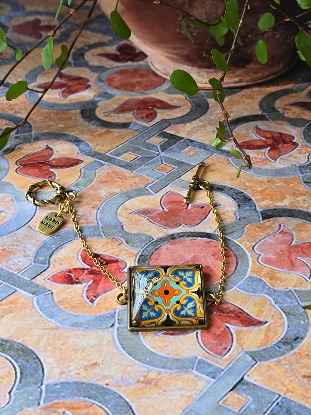 BRACELET with Arabesque Mosaic Motifs in Glass and Stainless Steel