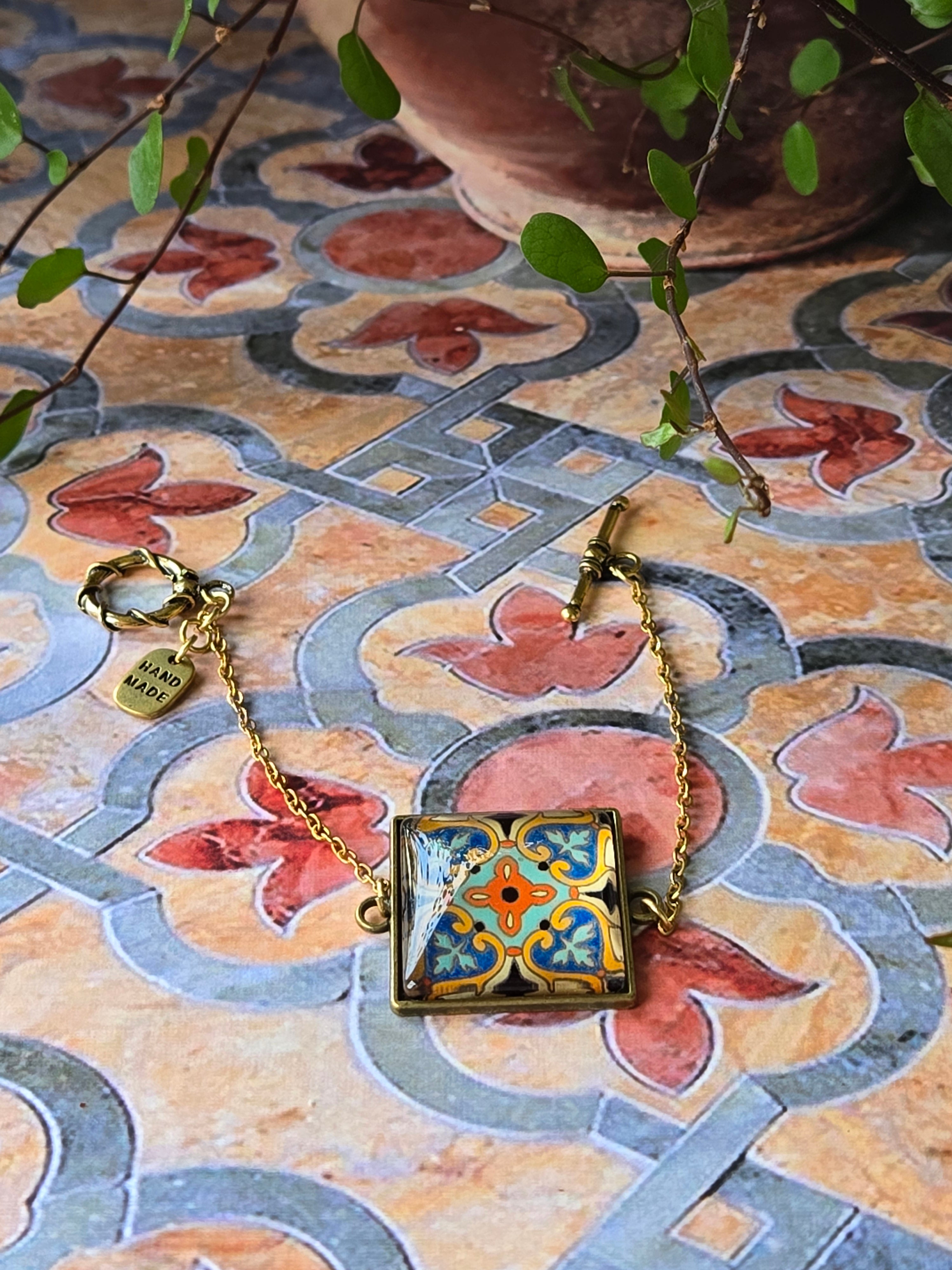 BRACCIALE Motivi Mosaico Arabesco in Vetro e Metallo Inossidabile