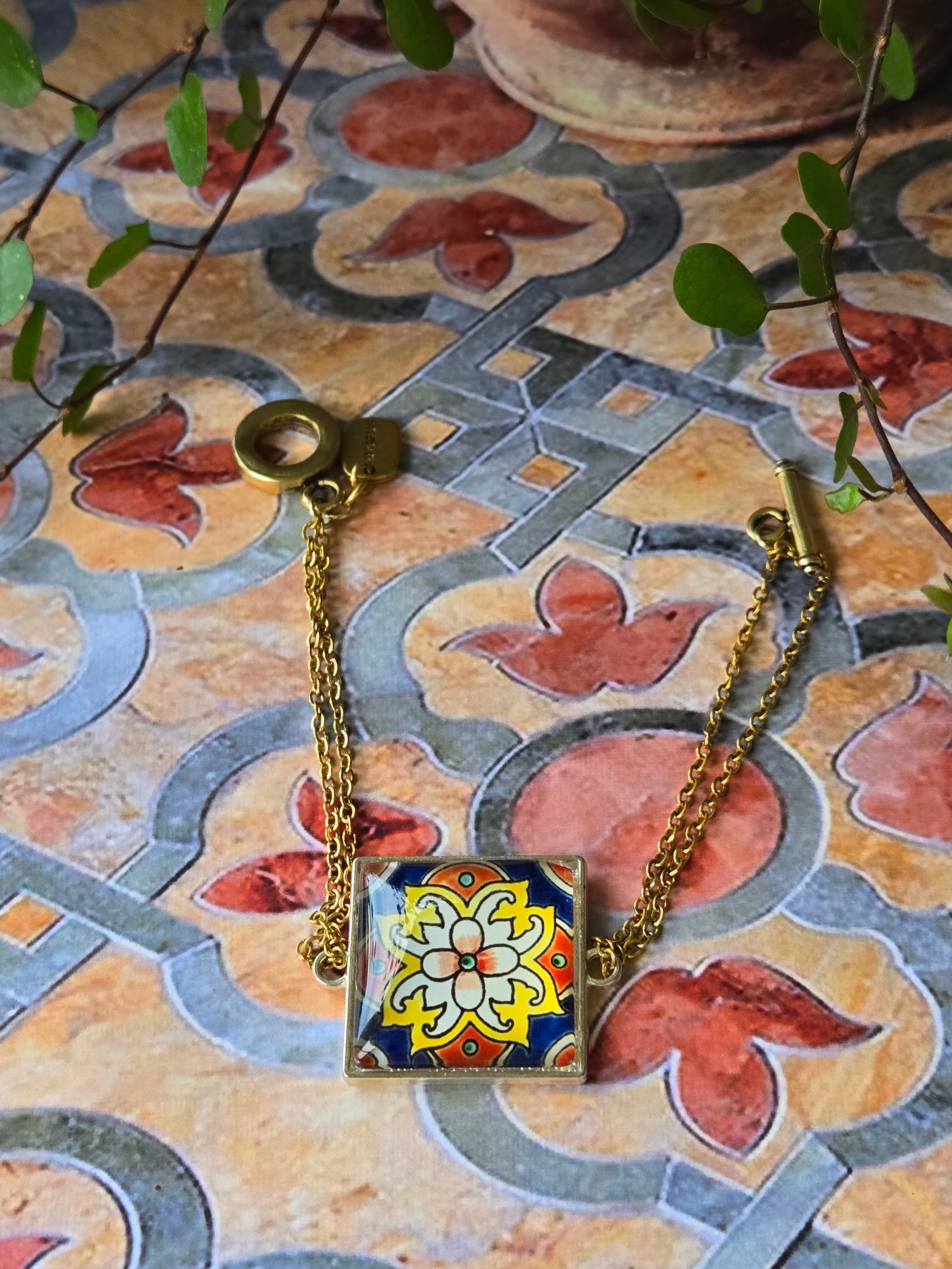 BRACELET with Arabesque Mosaic Motifs in Glass and Stainless Steel