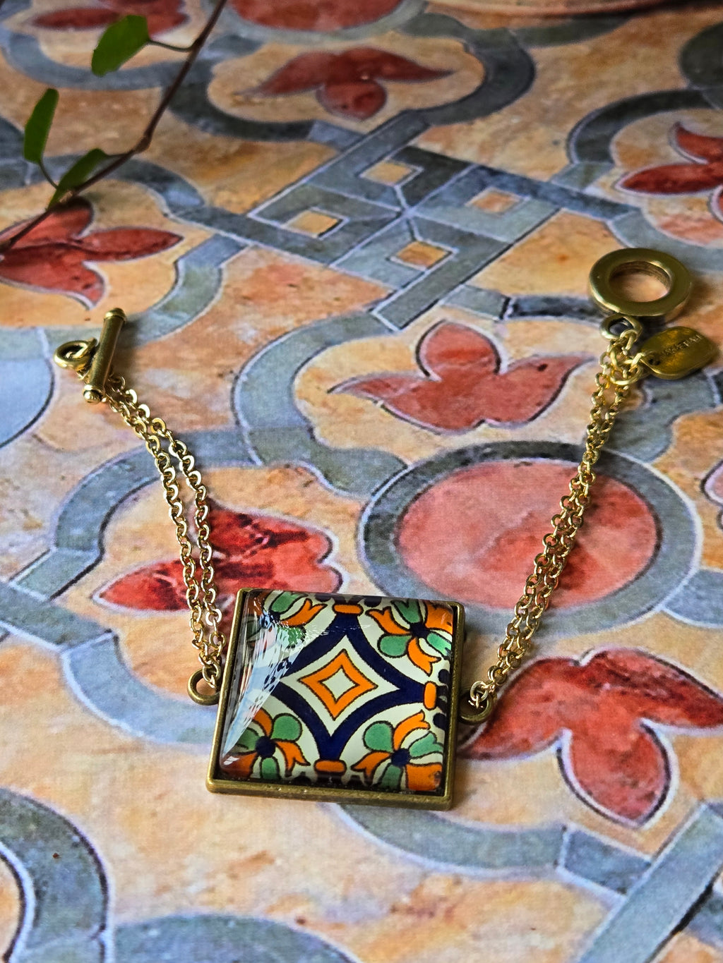 BRACELET with Arabesque Mosaic Motifs in Glass and Stainless Steel