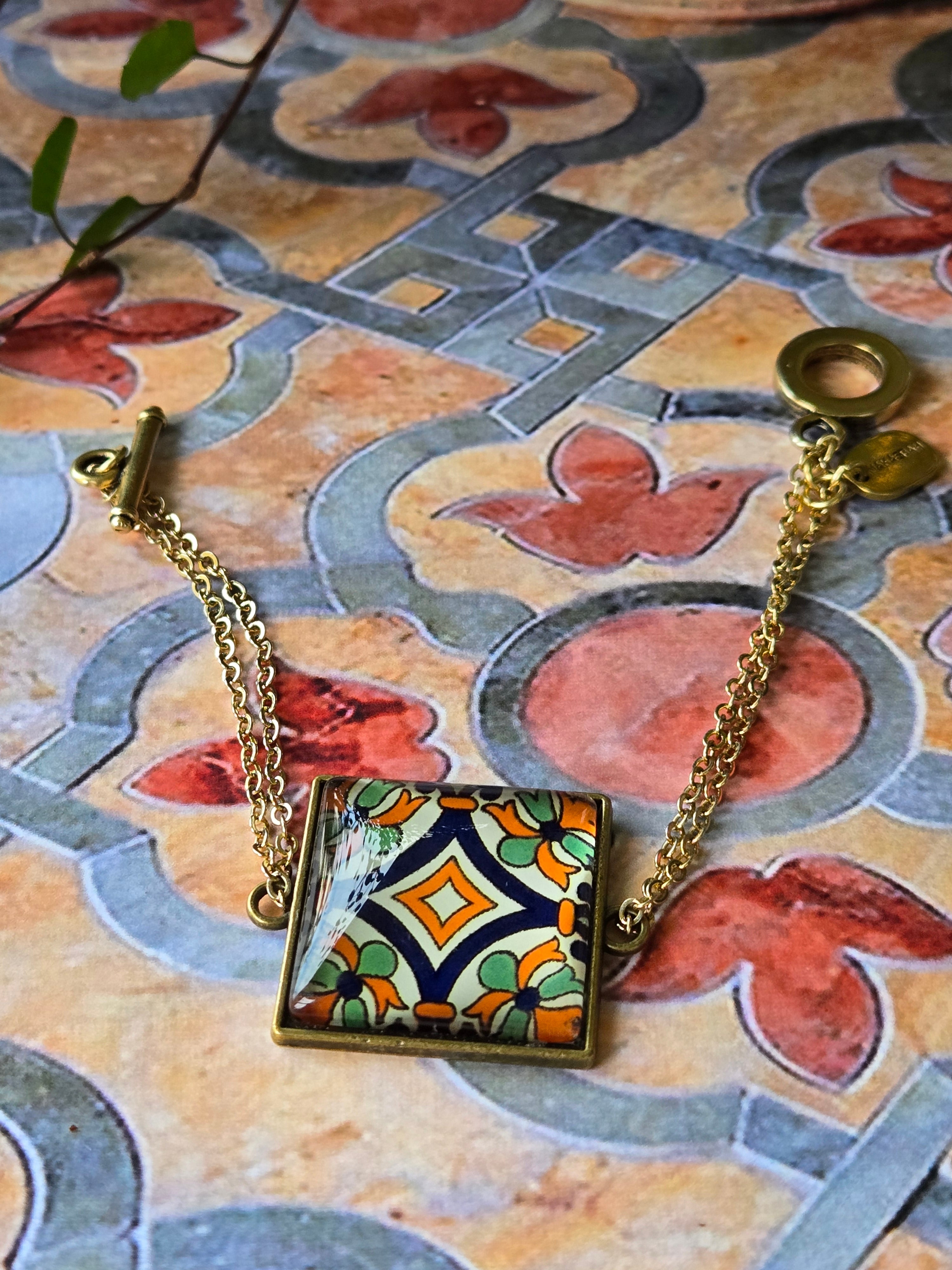 BRACELET with Arabesque Mosaic Motifs in Glass and Stainless Steel