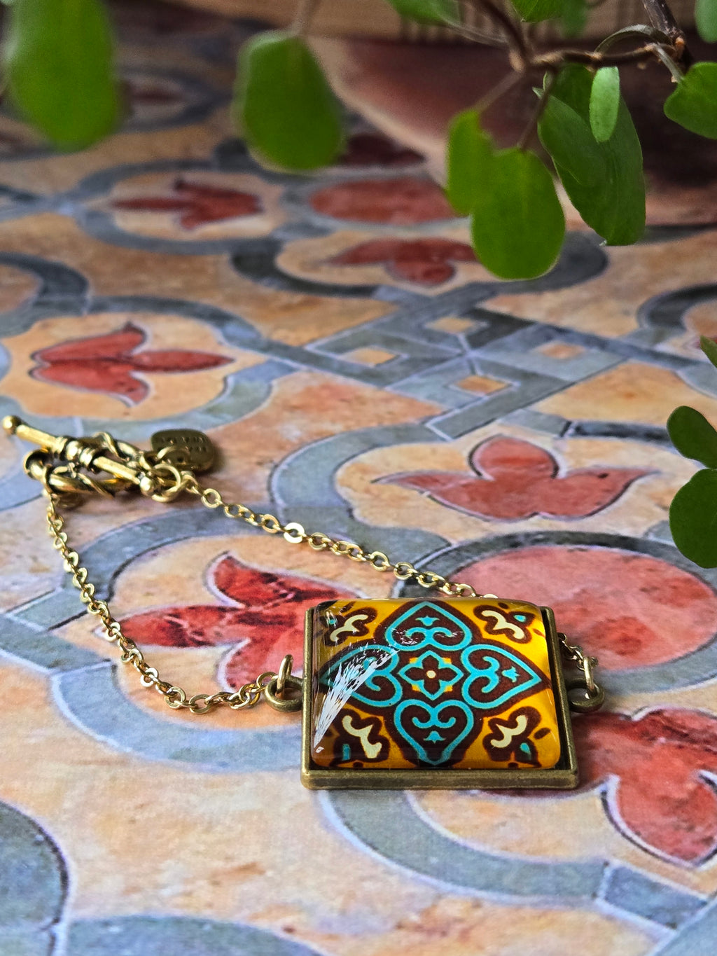 BRACELET with Arabesque Mosaic Motifs in Glass and Stainless Steel