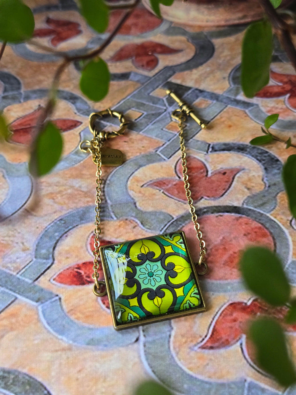 BRACELET with Arabesque Mosaic Motifs in Glass and Stainless Steel