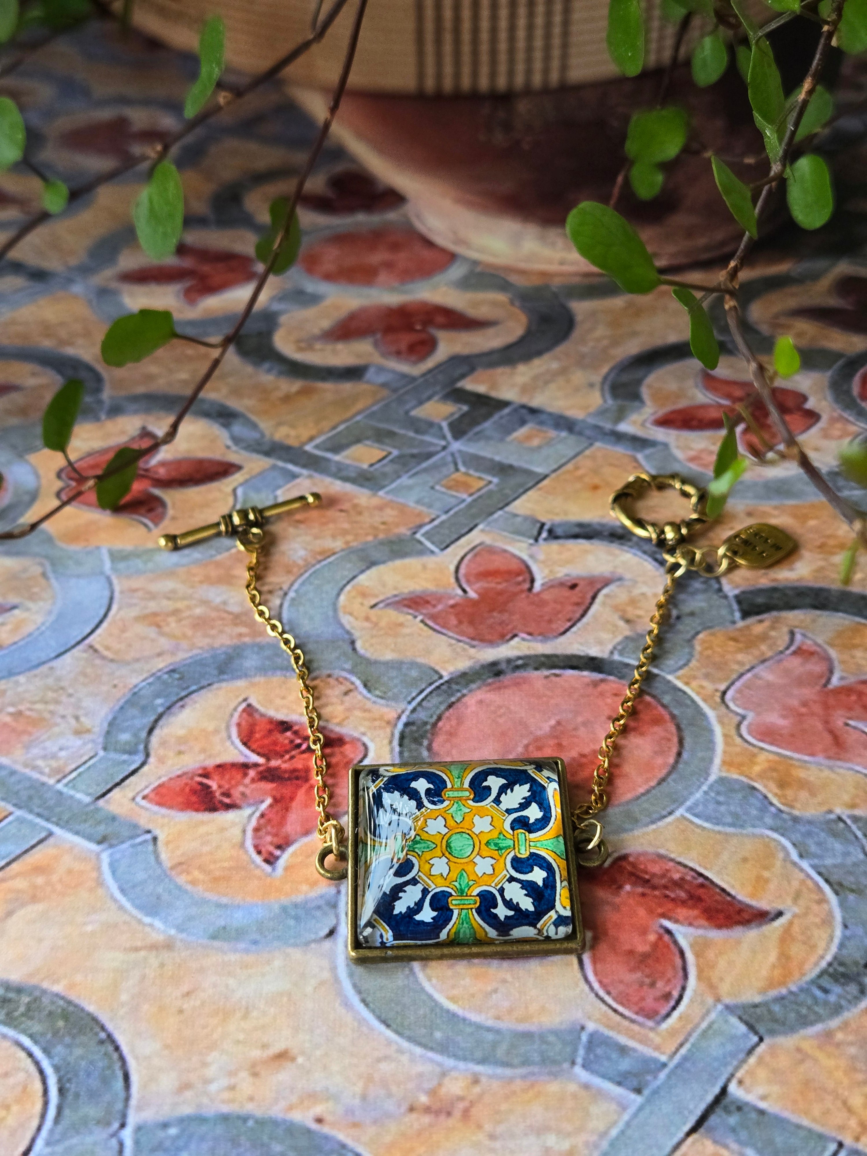 BRACCIALE Motivi Mosaico Arabesco in Vetro e Metallo Inossidabile