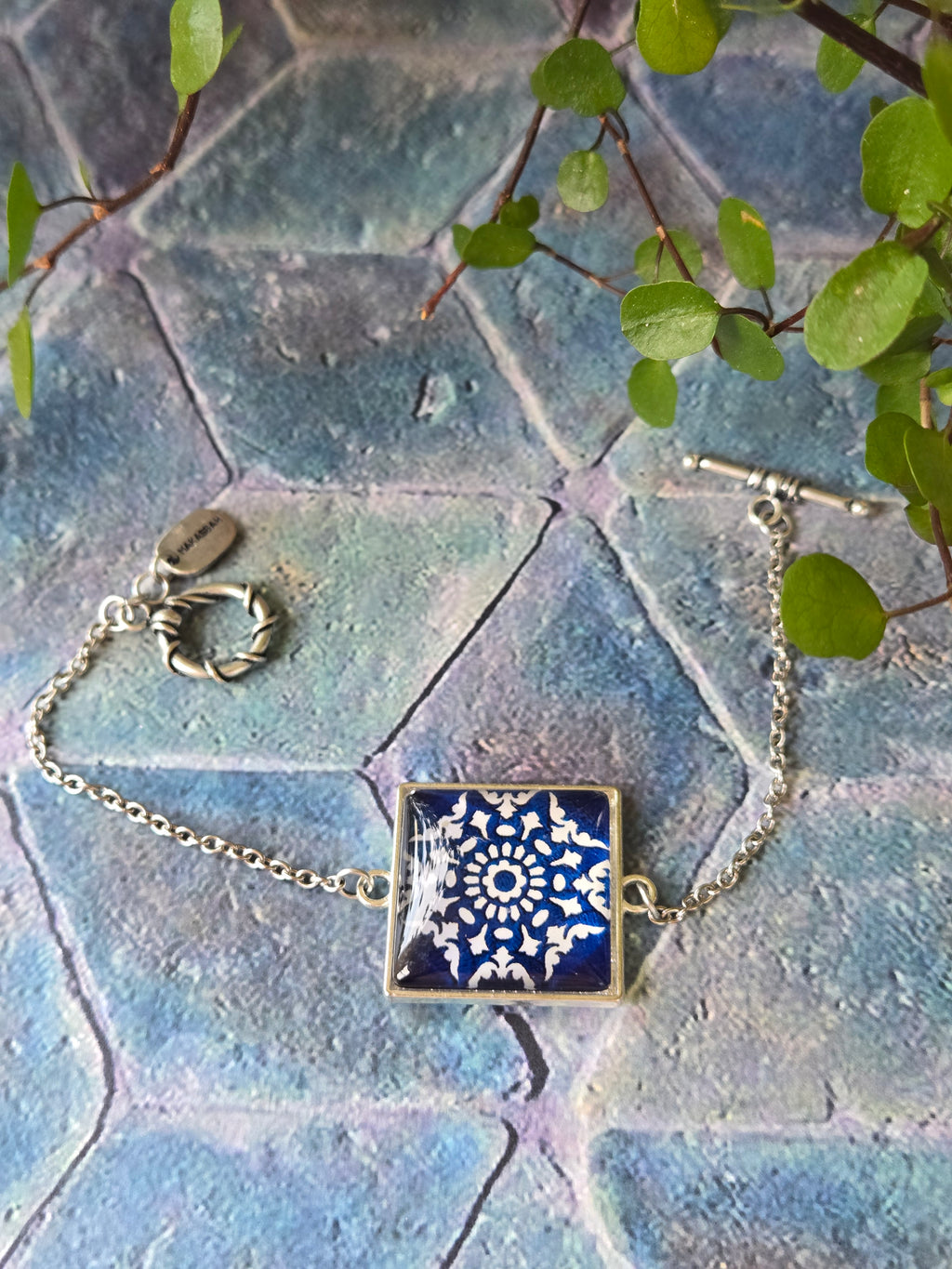 BRACELET with Arabesque Mosaic Motifs in Glass and Stainless Steel