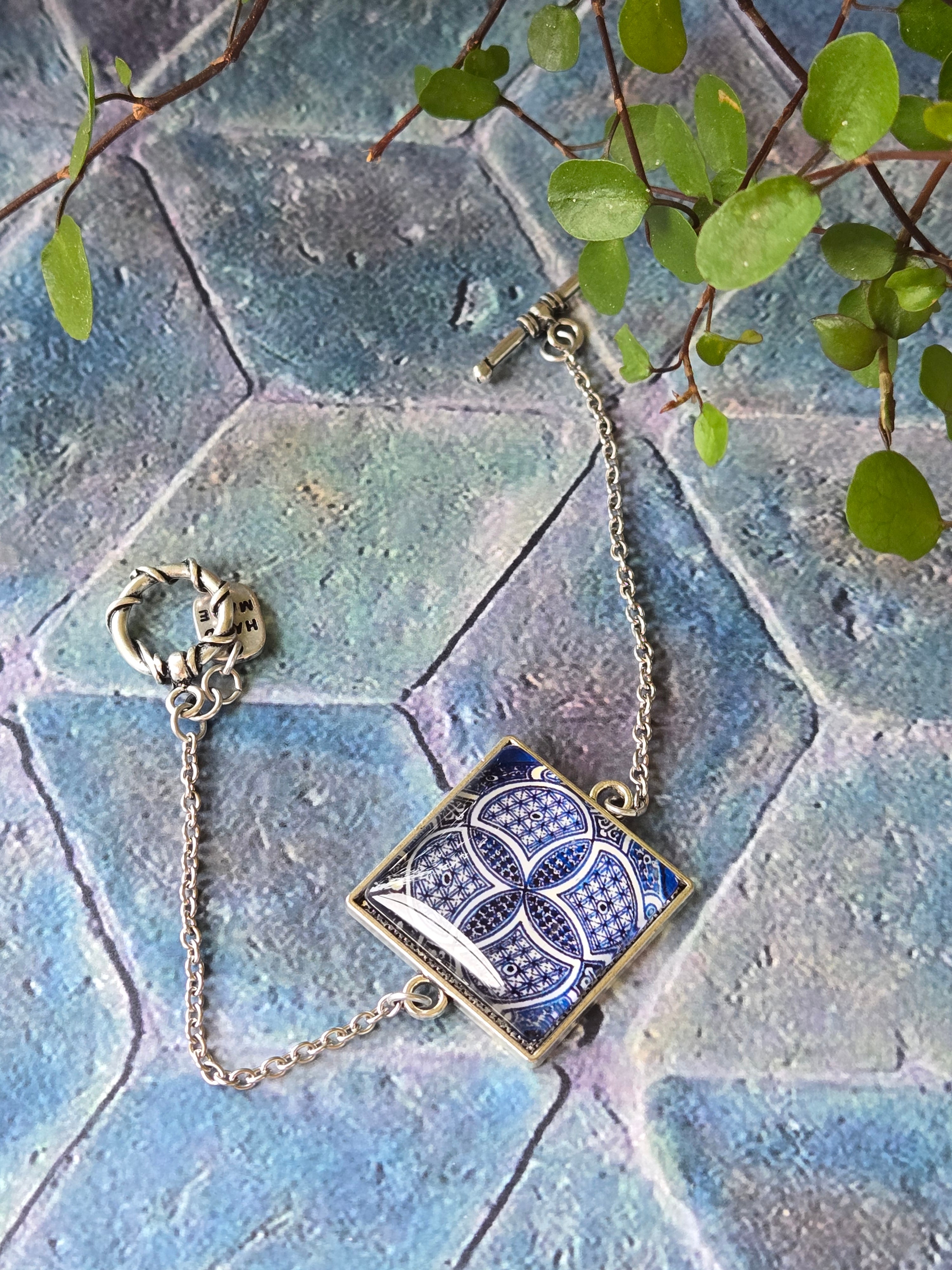 BRACELET with Arabesque Mosaic Motifs in Glass and Stainless Steel