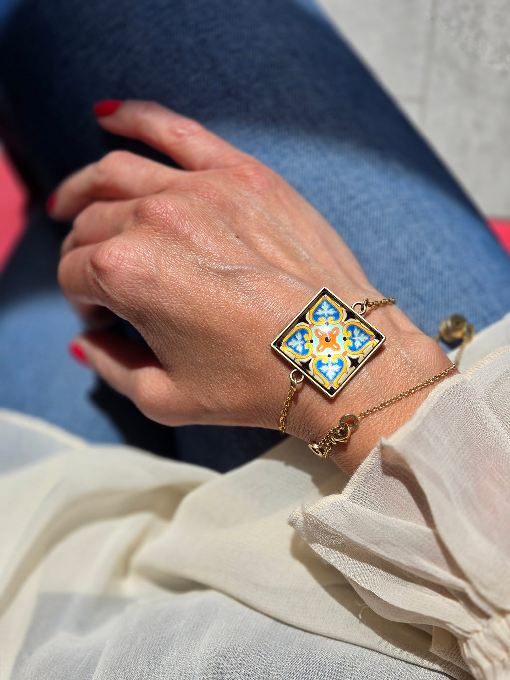 BRACELET with Arabesque Mosaic Motifs in Glass and Stainless Steel