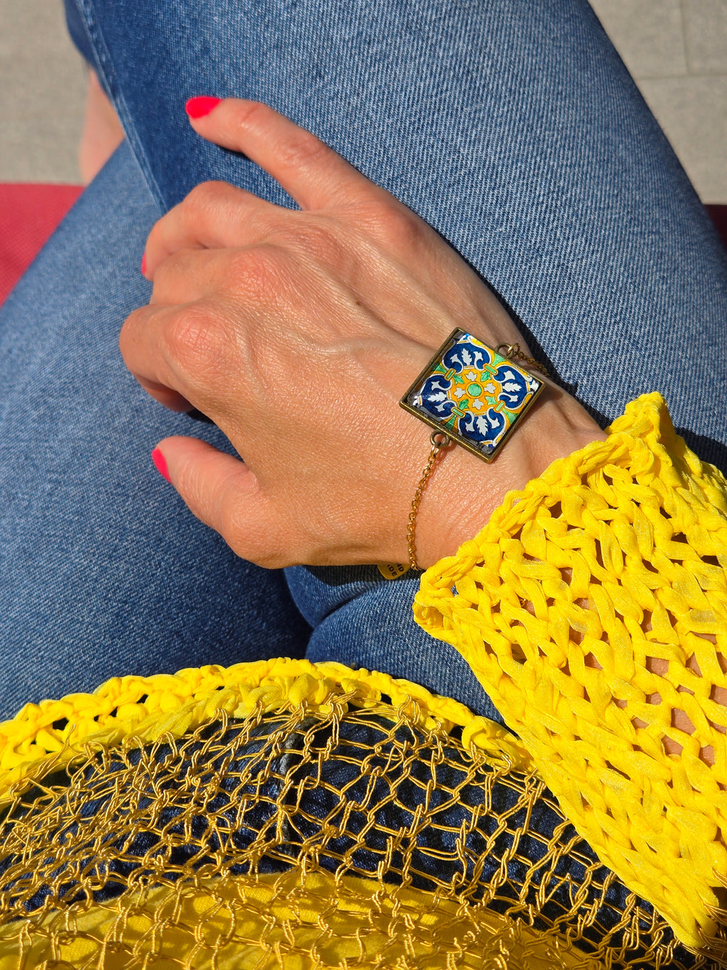 BRACELET with Arabesque Mosaic Motifs in Glass and Stainless Steel