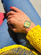 BRACCIALE Motivi Mosaico Arabesco in Vetro e Metallo Inossidabile