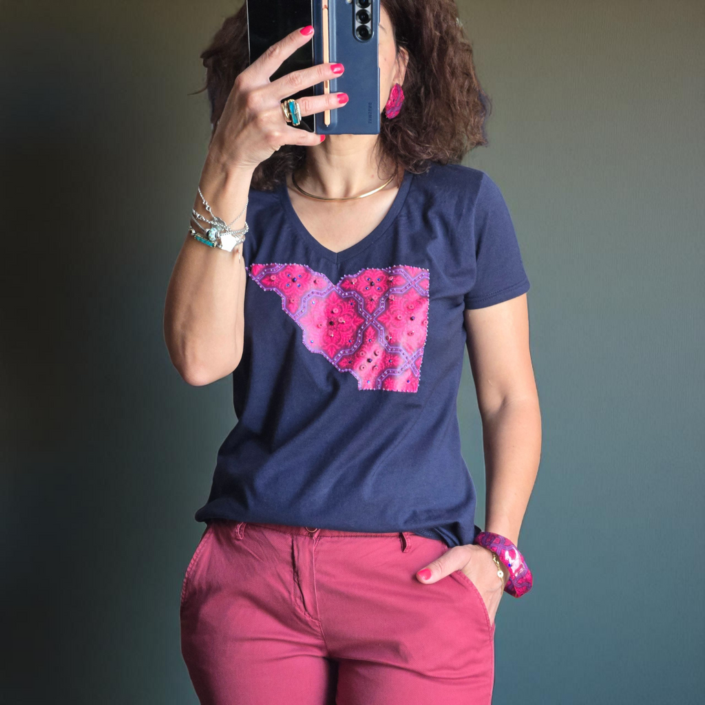 T-SHIRT 💠con Arabeschi 3D e Perle Fatto a Mano