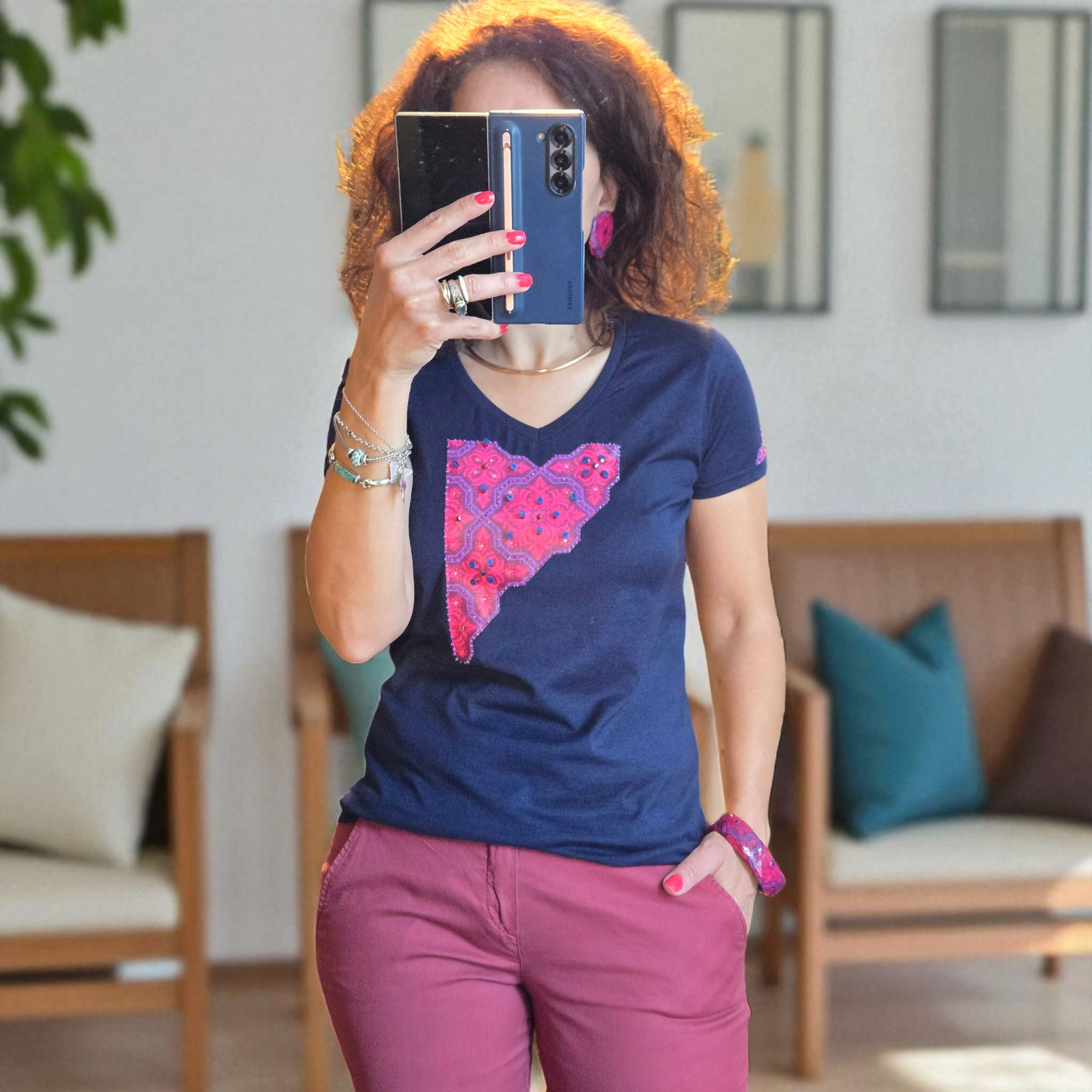 T-SHIRT 💠con Arabeschi 3D e Perle Fatto a Mano