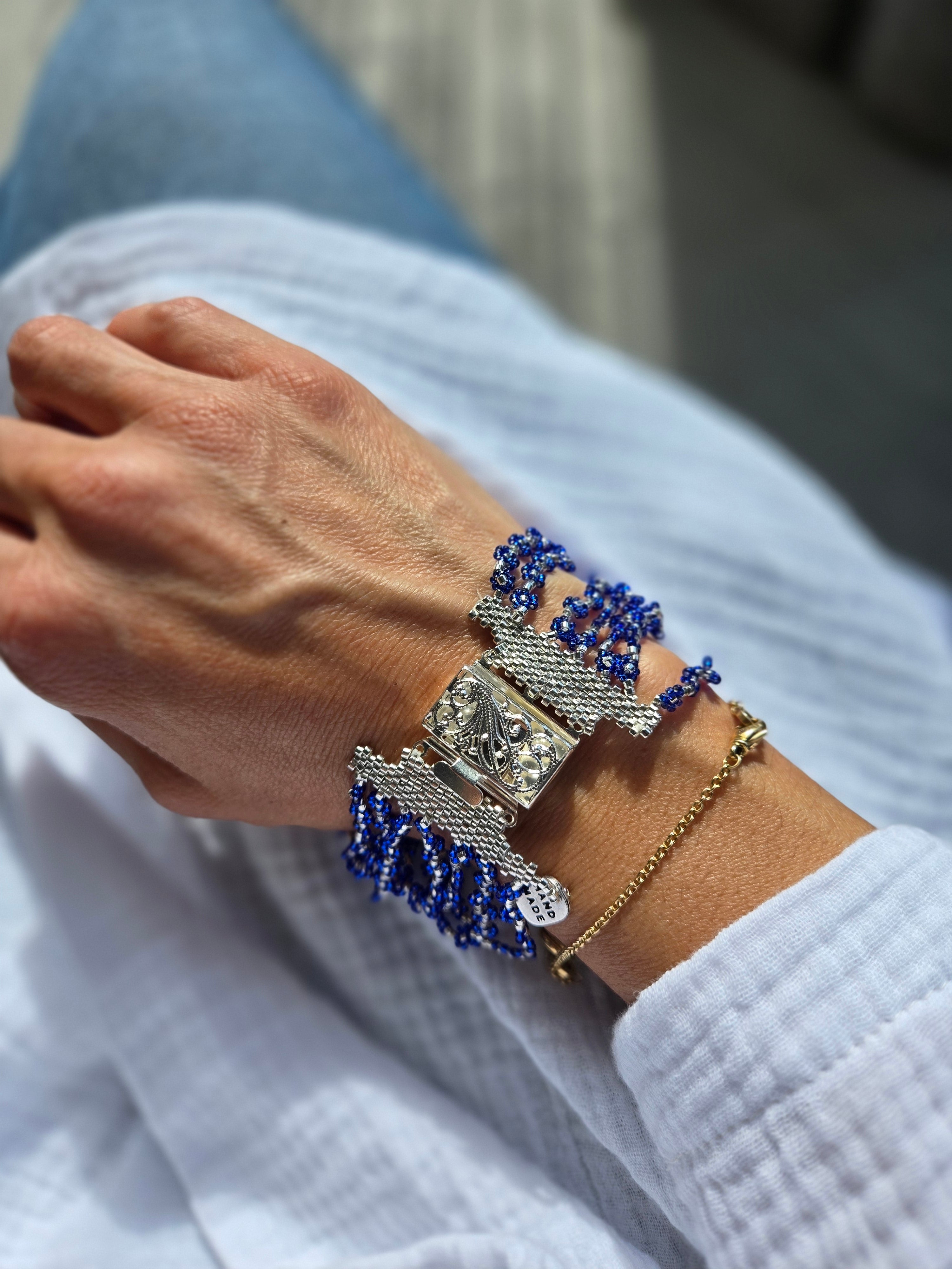 BRACCIALE Arabesque in pelle e perline di Murano e Miyuki