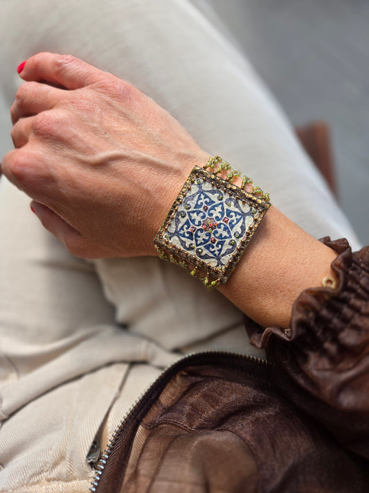 BRACCIALE Arabesque in pelle e perline di Murano e Miyuki
