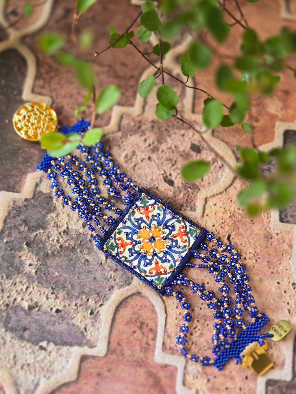 BRACCIALE Arabesque in pelle e perline di Murano e Miyuki