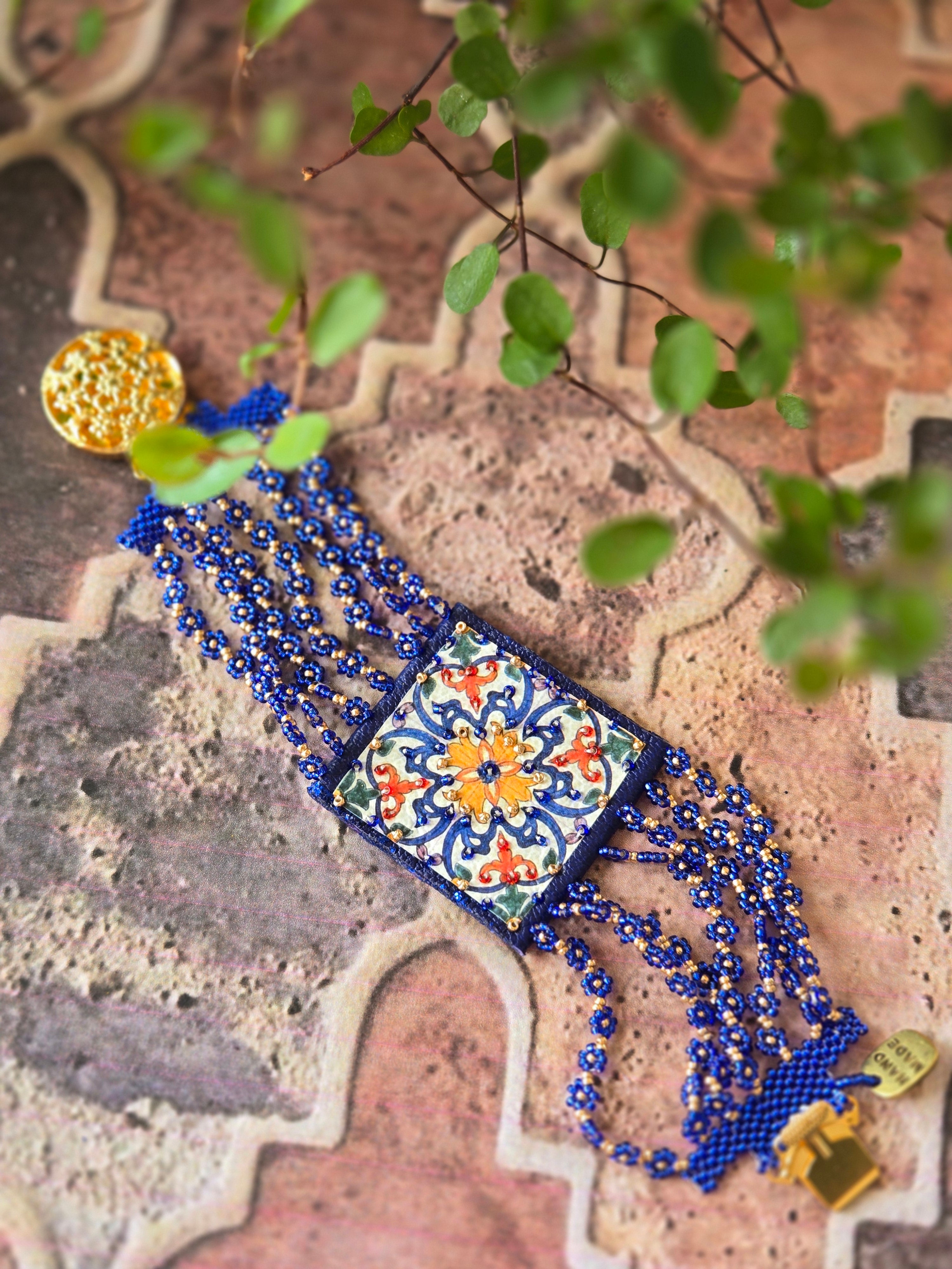 BRACCIALE Arabesque in pelle e perline di Murano e Miyuki