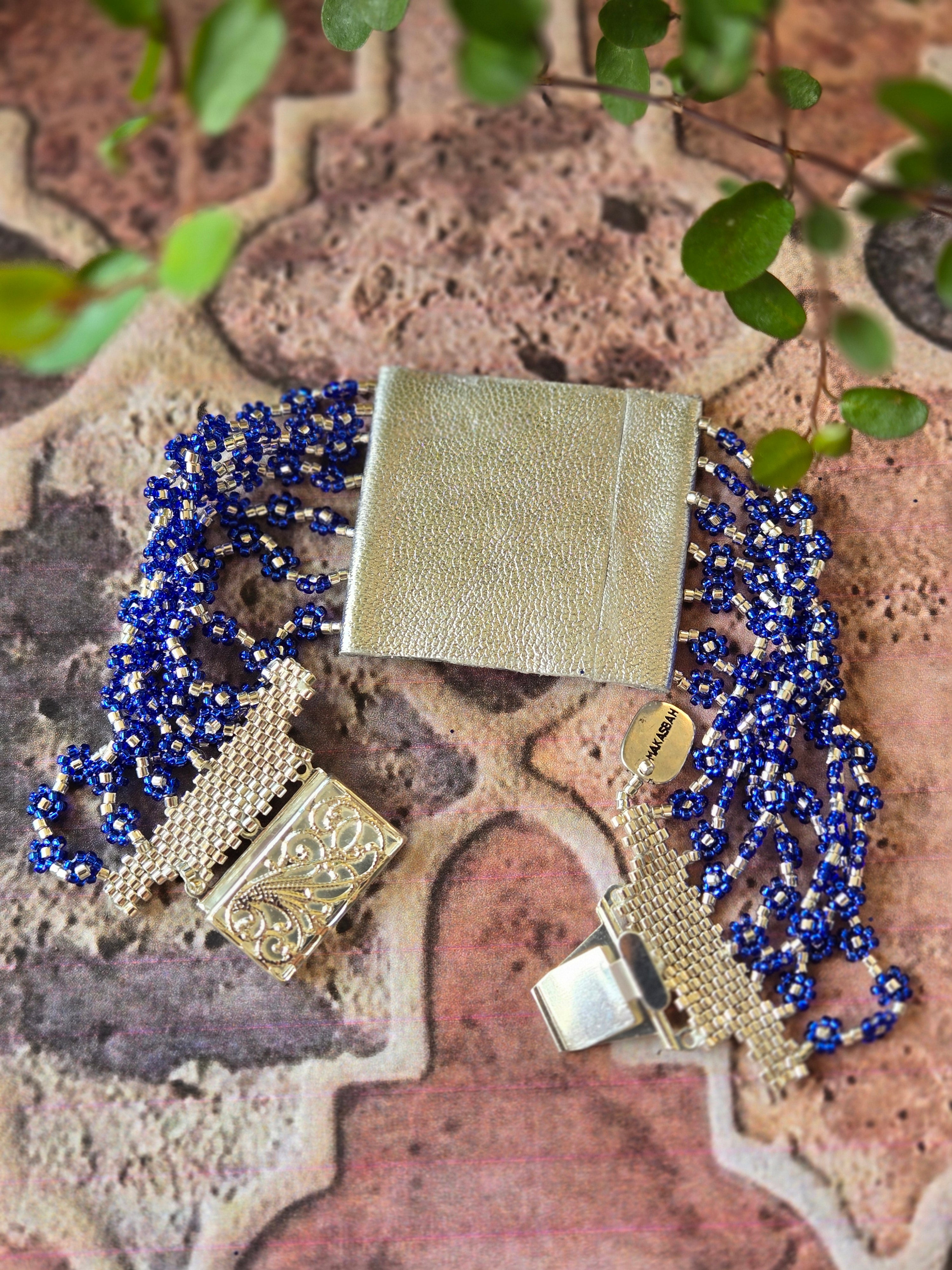 BRACCIALE Arabesque in pelle e perline di Murano e Miyuki