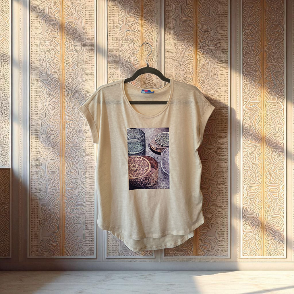 T-SHIRT con Arabesque Ricamati e Perline Luccicanti