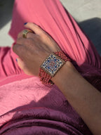 BRACCIALE Arabesque in pelle e perline di Murano e Miyuki