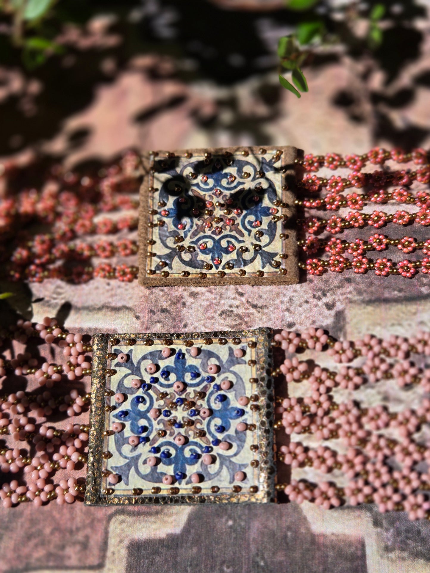 Arabesque leather and pearl bracelet