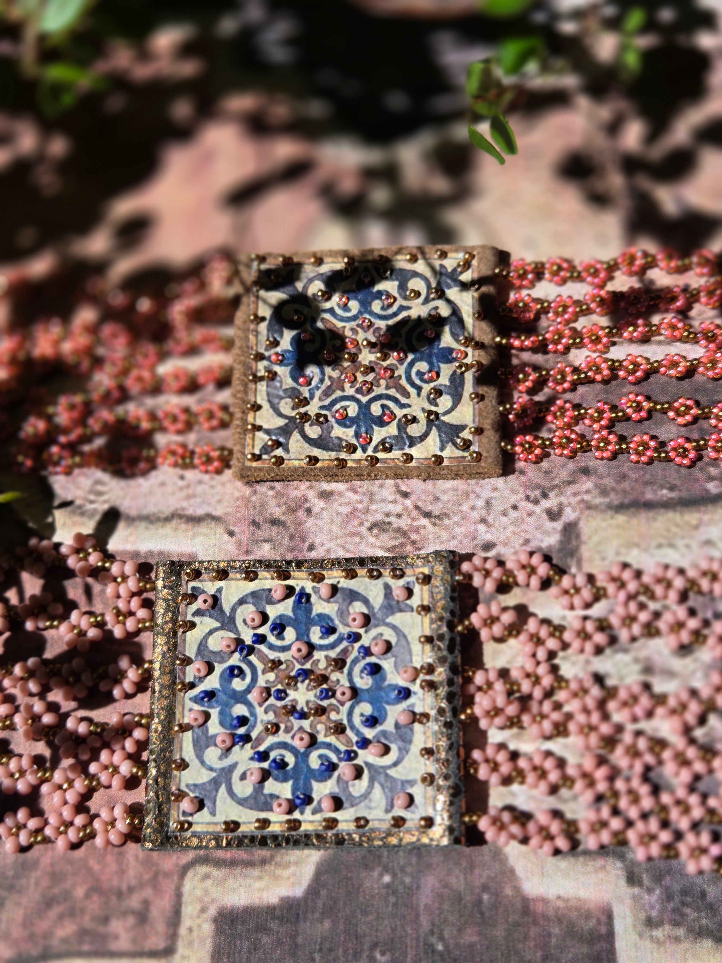 BRACCIALE Arabesque in pelle e perline di Murano e Miyuki